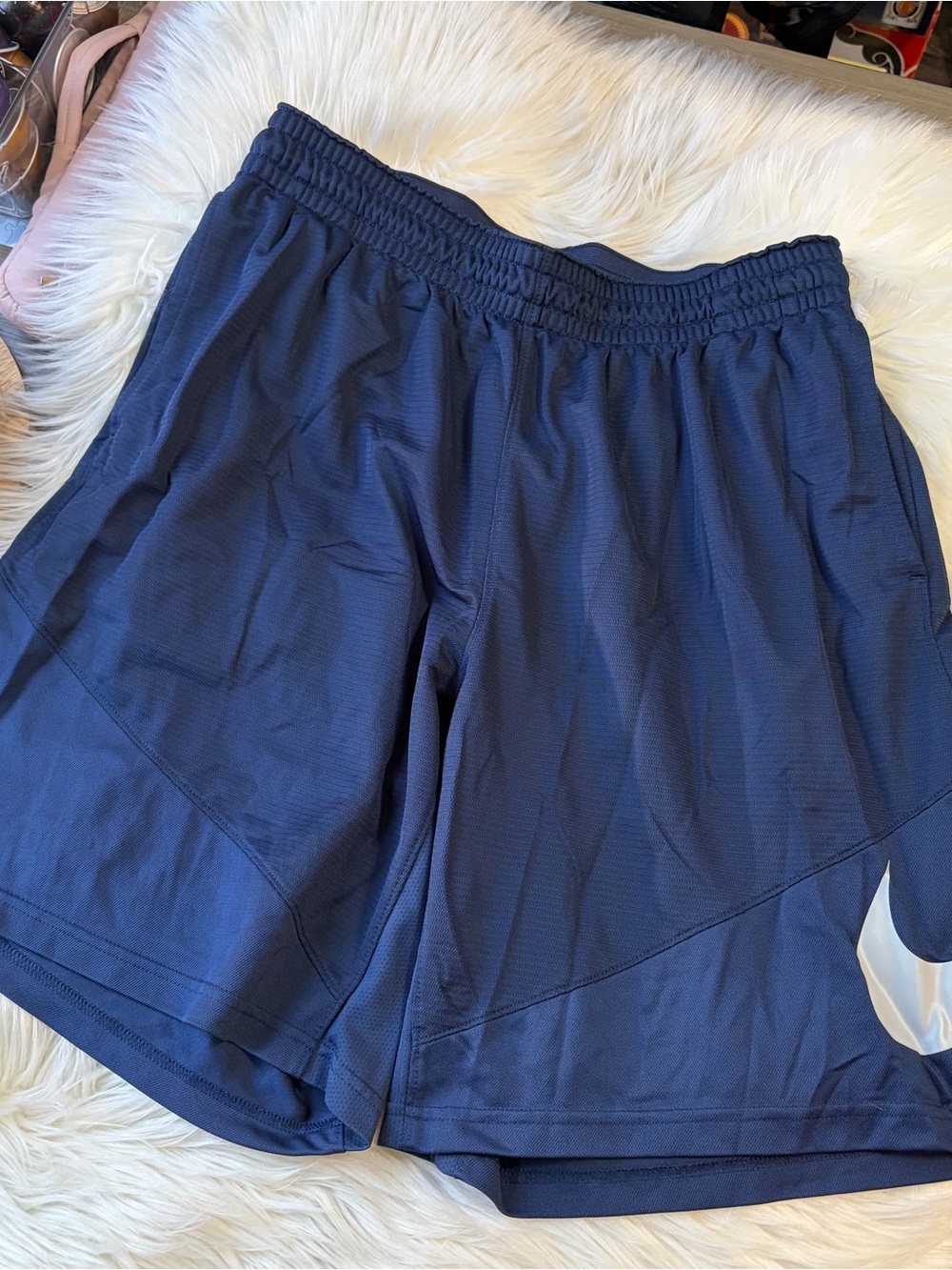 Nike Navy Athletic Shorts with White Swoosh